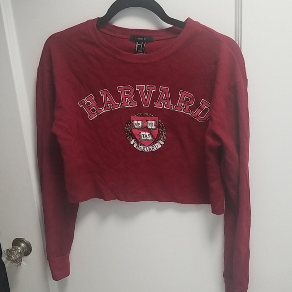 Forever 21 Harvard Long Sleeve Crop Top